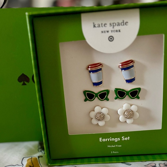 Kate Spade Colorful Earrings Set with Coffee Cup, Sunglasses, and Flower - Picture 3 of 5